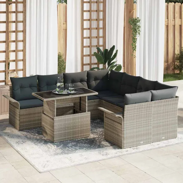 vidaXL Tuin Sofa Set 9 st Lichtgrijs poly rattan, foto 2