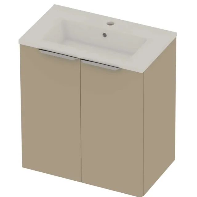 Basic-Line Tiny 36 Badmeubelset Porselein 1 Kraangat Voor Grepen 60x36x67 cm Mat Beige Glans Wit