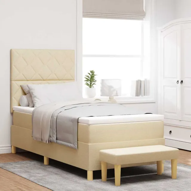 vidaXL Boxspring bed met kussen met hoofdeinde Crème 200 x 100 cm Stof