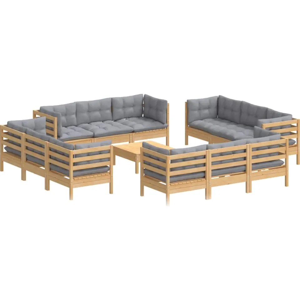 vidaXL 13-delige Loungeset met grijze kussens grenenhout Grijs