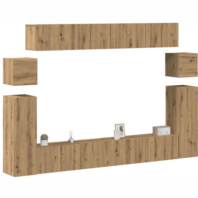 vidaXL 8-delig Tv-meubelset wandmontage bewerkt hout artisanaal eiken Bruin