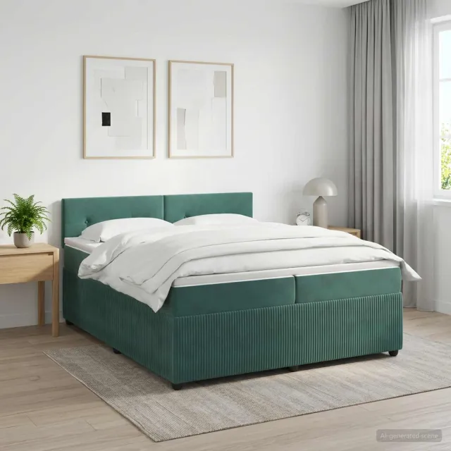 vidaXL Boxspringbed met matras Donkergroen 200 x 200 cm Fluweel