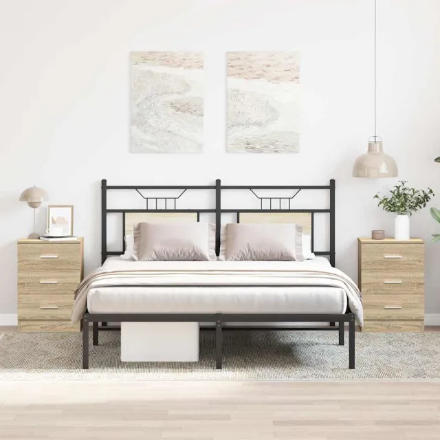 vidaXL Nachtkastjes 2 st 38x35x56 cm bewerkt hout sonoma eikenkleurig, foto 2