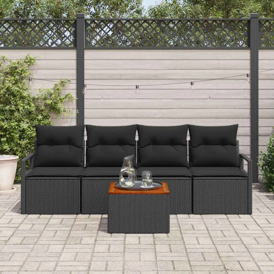 vidaXL Tuinbankenset 5 st Zwart poly rattan, foto 2
