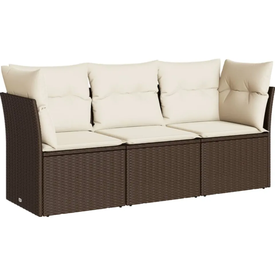 vidaXL 3-delige Loungeset met kussens poly rattan bruin, foto 3