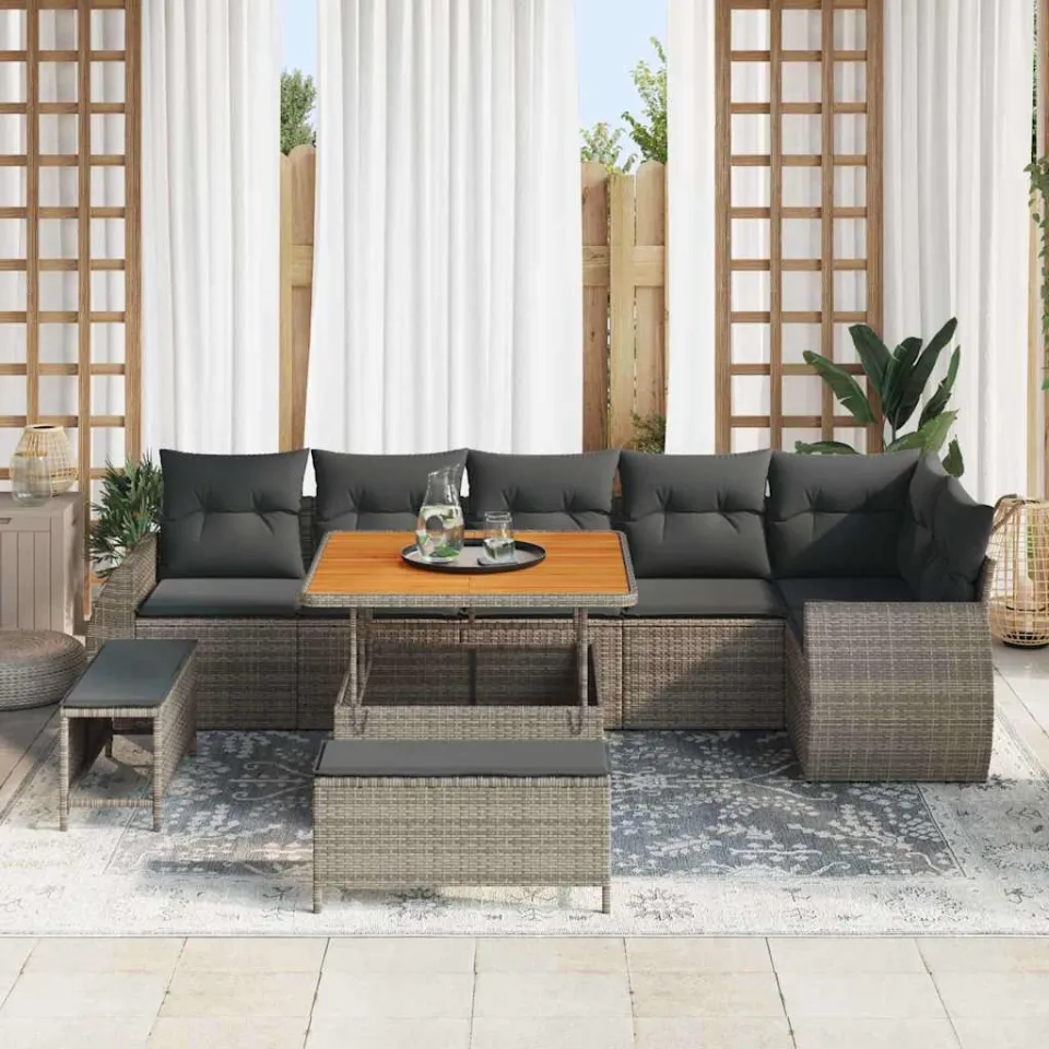 vidaXL Tuinbankenset 9 st Grijs poly rattan, foto 3