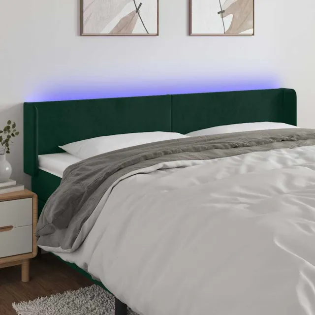 vidaXL Hoofdbord LED 163x16x78/88 cm fluweel donkergroen