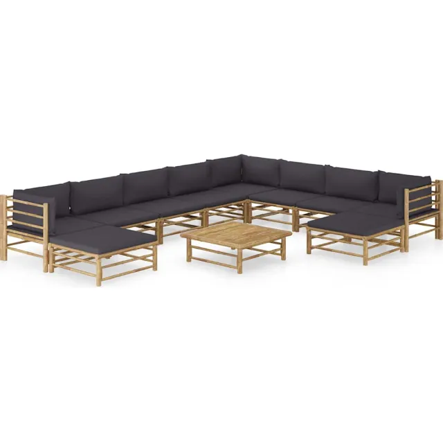 vidaXL 11-delige Loungeset met donkergrijze kussens bamboe grijs, foto 2