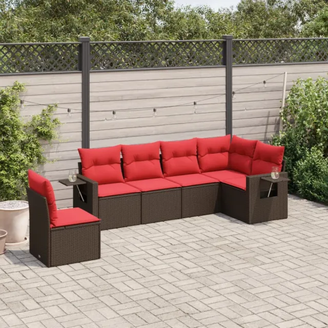 vidaXL 6-delige tuinbankset met kussens, bruin polyrotan