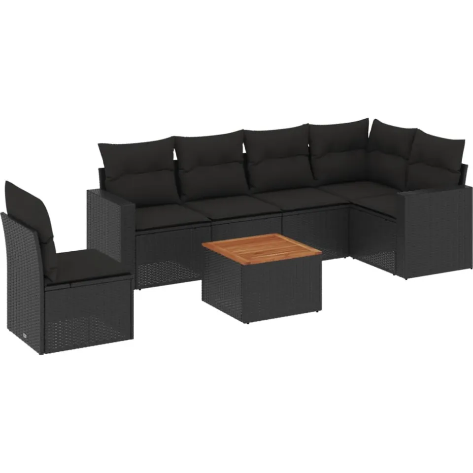 vidaXL 7-delige Loungeset met kussens poly rattan zwart, foto 3