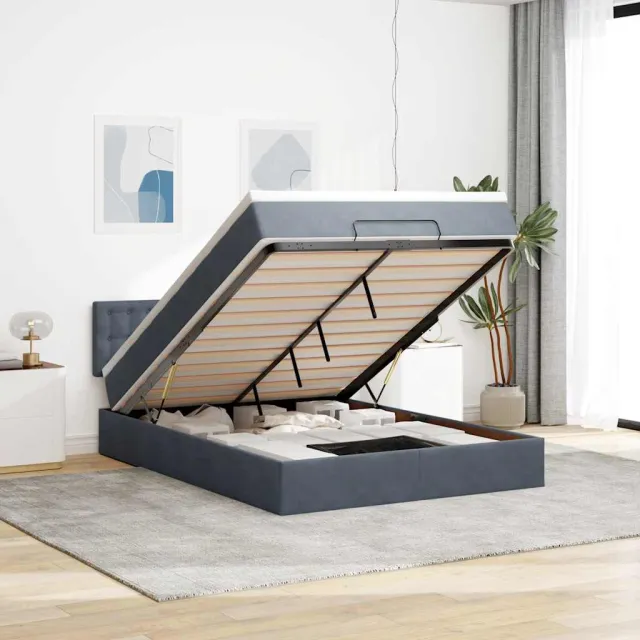 vidaXL Ottoman bed met matras 140x200cm fluweel donkergrijs