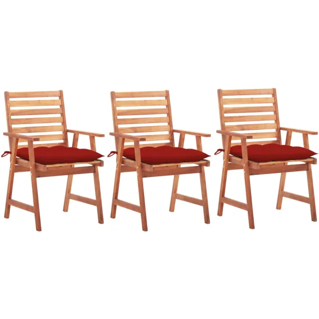 vidaXL Tuinstoelen 3 st met kussens massief acaciahout Rood