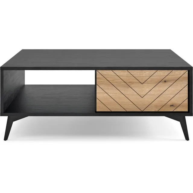 Selsey BOULIA - Salontafel - visgraat - 104x68 cm - zwart/eik