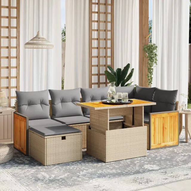 vidaXL 7-delige Loungeset met kussens poly rattan beige, foto 2