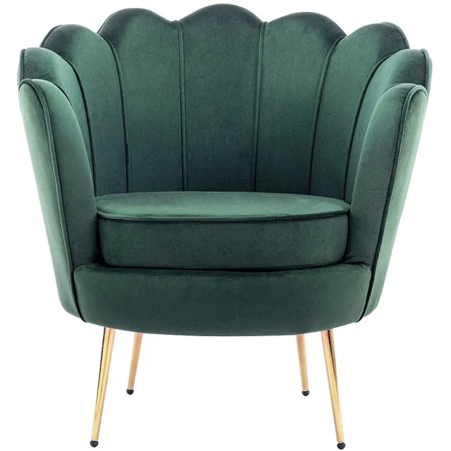 Vente-unique Schelpvormige fauteuil van spargroen velours DANDELION Dennengroen