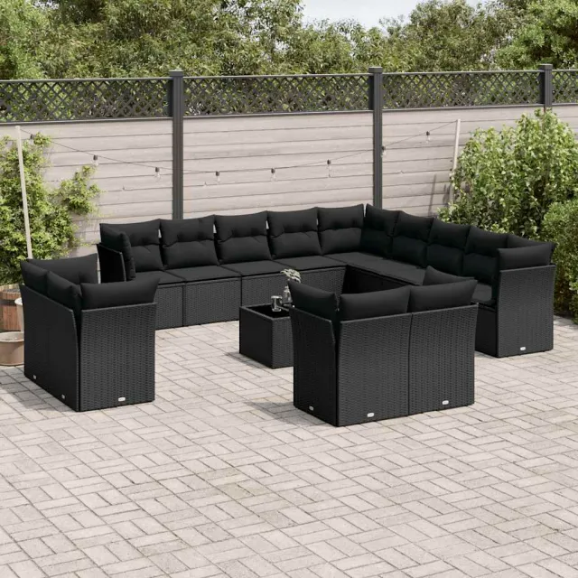 vidaXL 14-delige Loungeset met kussens poly rattan zwart, foto 2