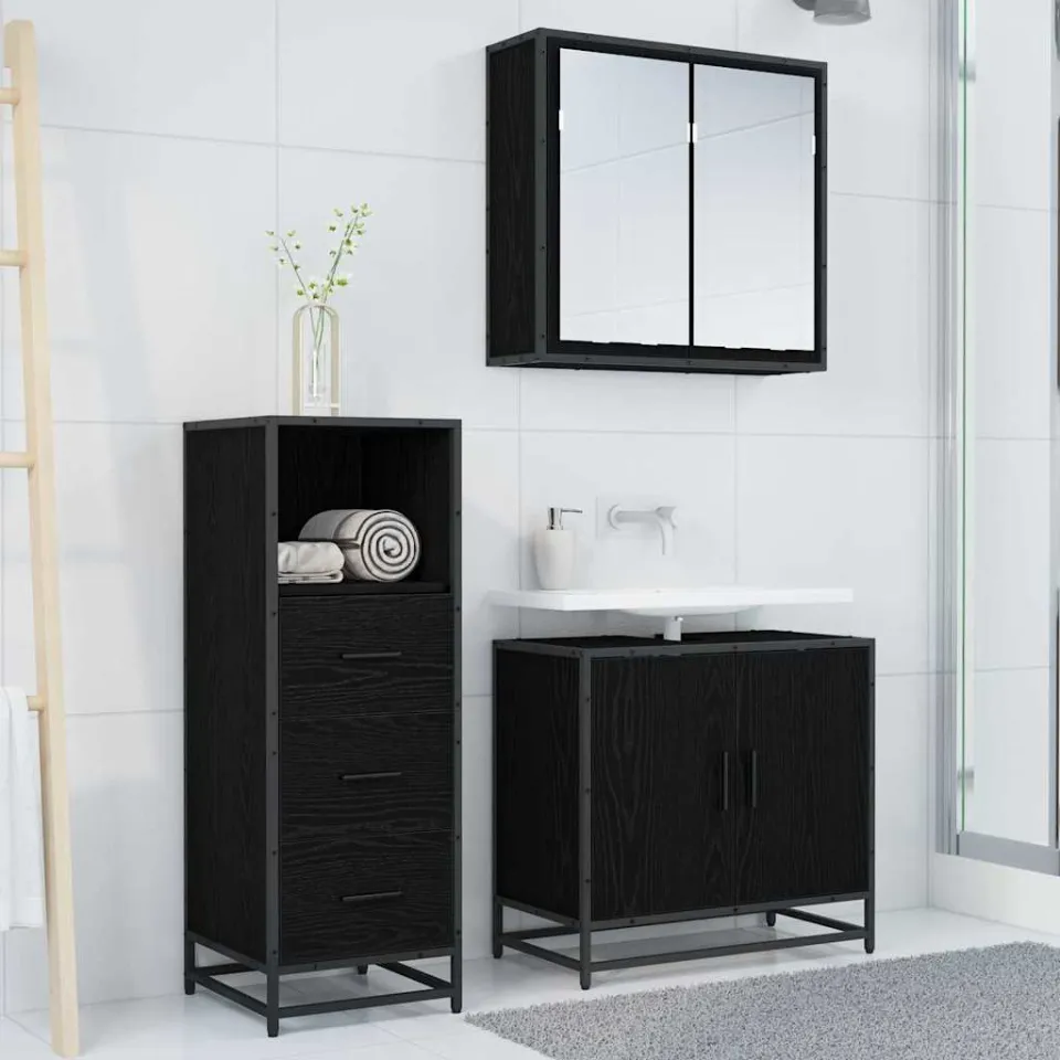vidaXL Badkamermeubelset Zwart Eiken 35 x 37,5 x 100 cm Bewerkt hout, foto 3