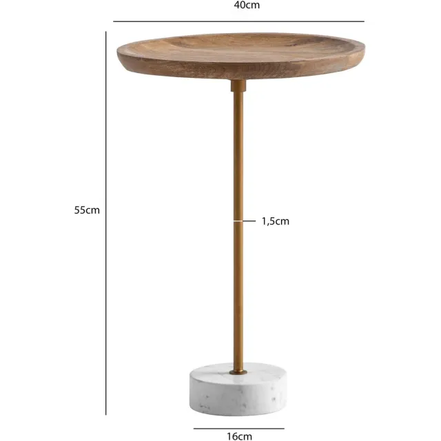 Sky Style Alto Ronde Bijzettafel Mango Hout / Marmer Naturel / Wit