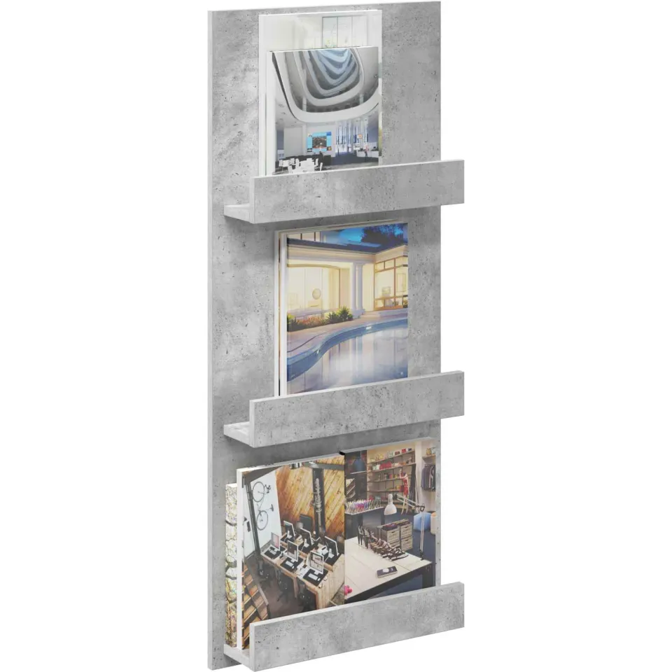 vidaXL Tijdschrift Rek Beton Grijs 43 x 11 x 102 cm Bewerkt hout