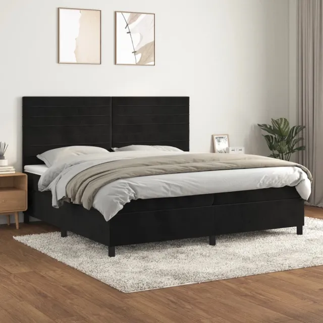 vidaXL Boxspring met matras fluweel zwart 200x200 cm