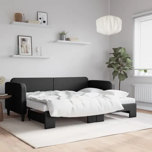 vidaXL Slaapbank met onderschuifbed en matrassen 80x200 cm stof zwart