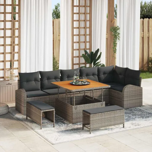 vidaXL Tuinbankenset 9 st Grijs poly rattan, foto 2