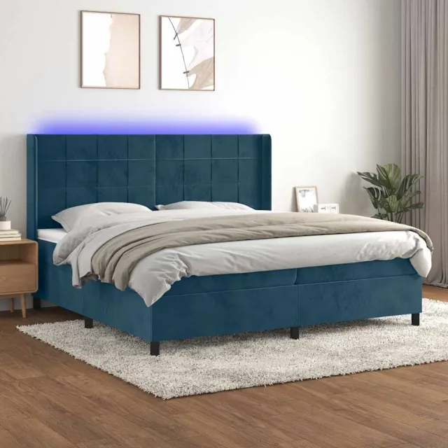 vidaXL Boxspring met matras en LED fluweel donkerblauw 200x200 cm blauw