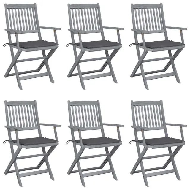 vidaXL Inklapbare stoelen 6 st met kussens massief acaciahout Anthraciet