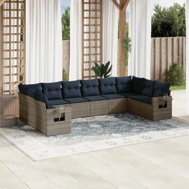 vidaXL 10-delige tuinbankset met kussens, grijs polyrotan, foto 2