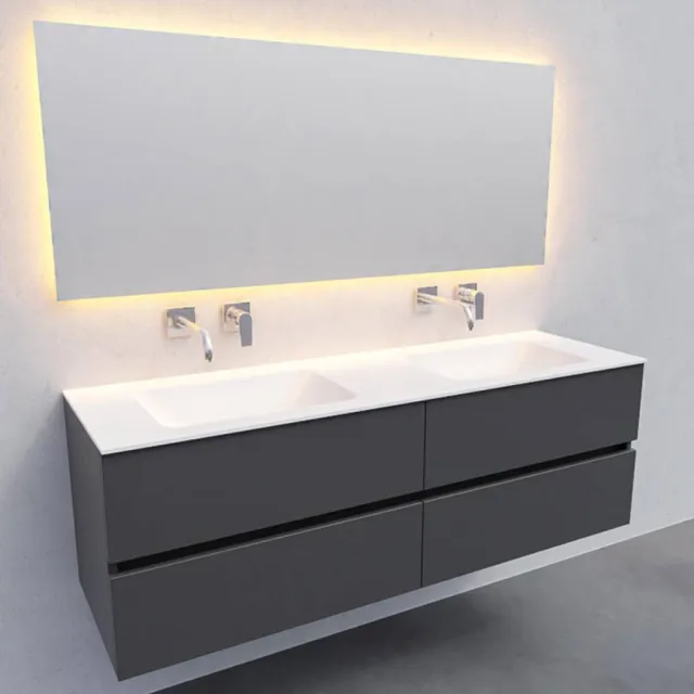Badkamermeubel Solid Surface AQS Oslo 150x46 cm Dubbel Mat Antraciet 4 Laden Boss & Wessing