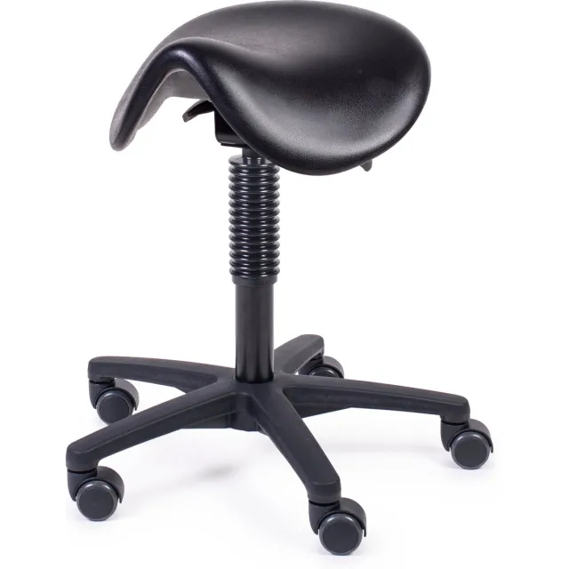 MTM zadelkruk HERTHA 160-N - ergonomische zwarte pur zitting - kunststof kruisvoet - op wielen - 46/62 cm