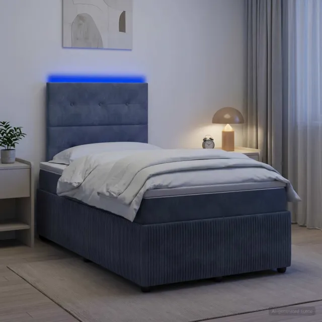 vidaXL LED Boxspring Bed met Matras Donkergrijs 120 x 200 cm Fluweel
