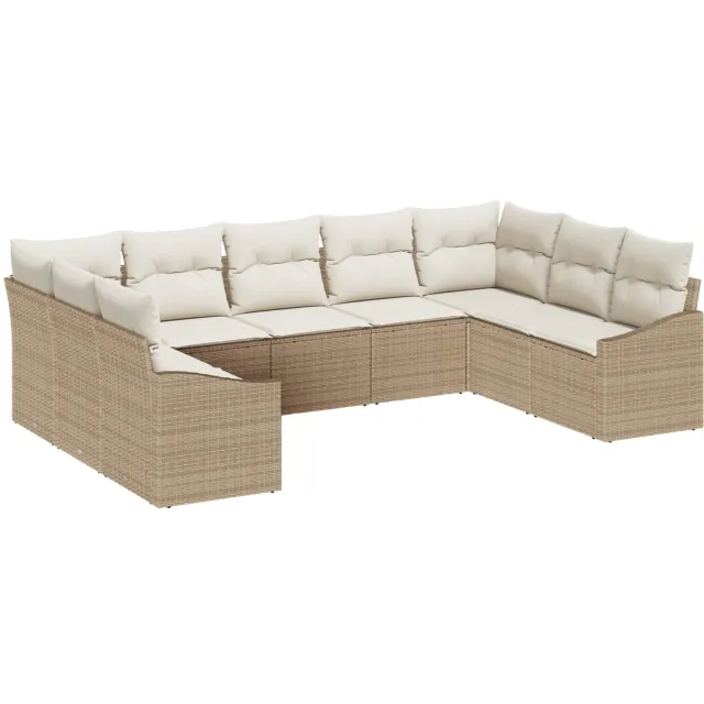 vidaXL Tuinbankenset 9 st Beige en Crème poly rattan