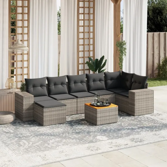 vidaXL 8-delige Loungeset met kussens poly rattan grijs, foto 2