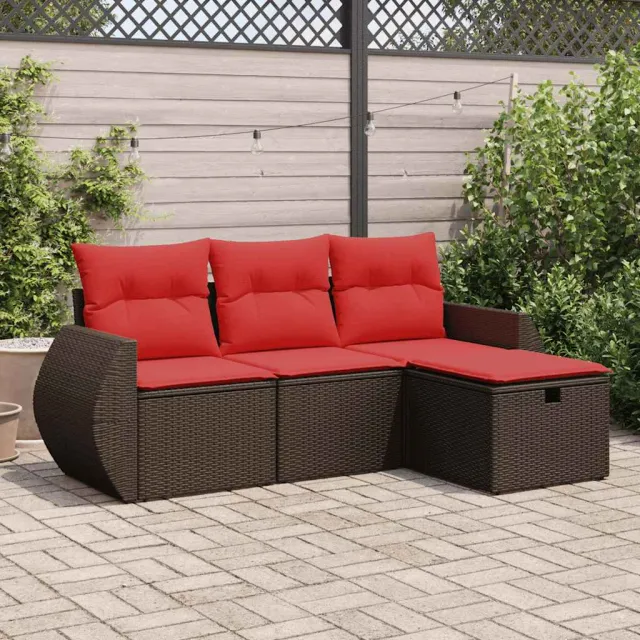 vidaXL 4-delige Loungeset met kussens poly rattan bruin, foto 2