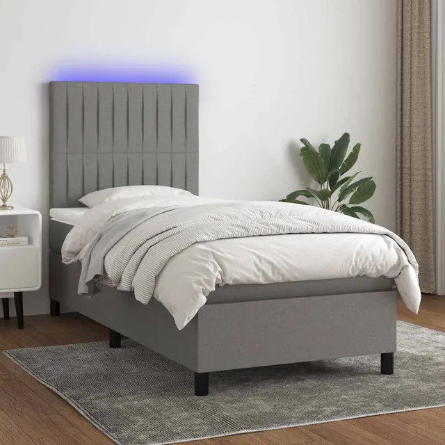 vidaXL Boxspring met matras en LED stof donkergrijs 80x200 cm grijs