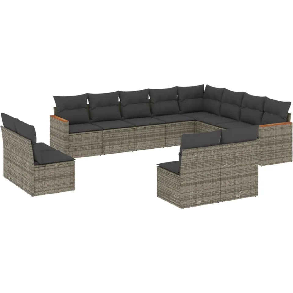 vidaXL 12-delige Loungeset met kussens poly rattan grijs, foto 3