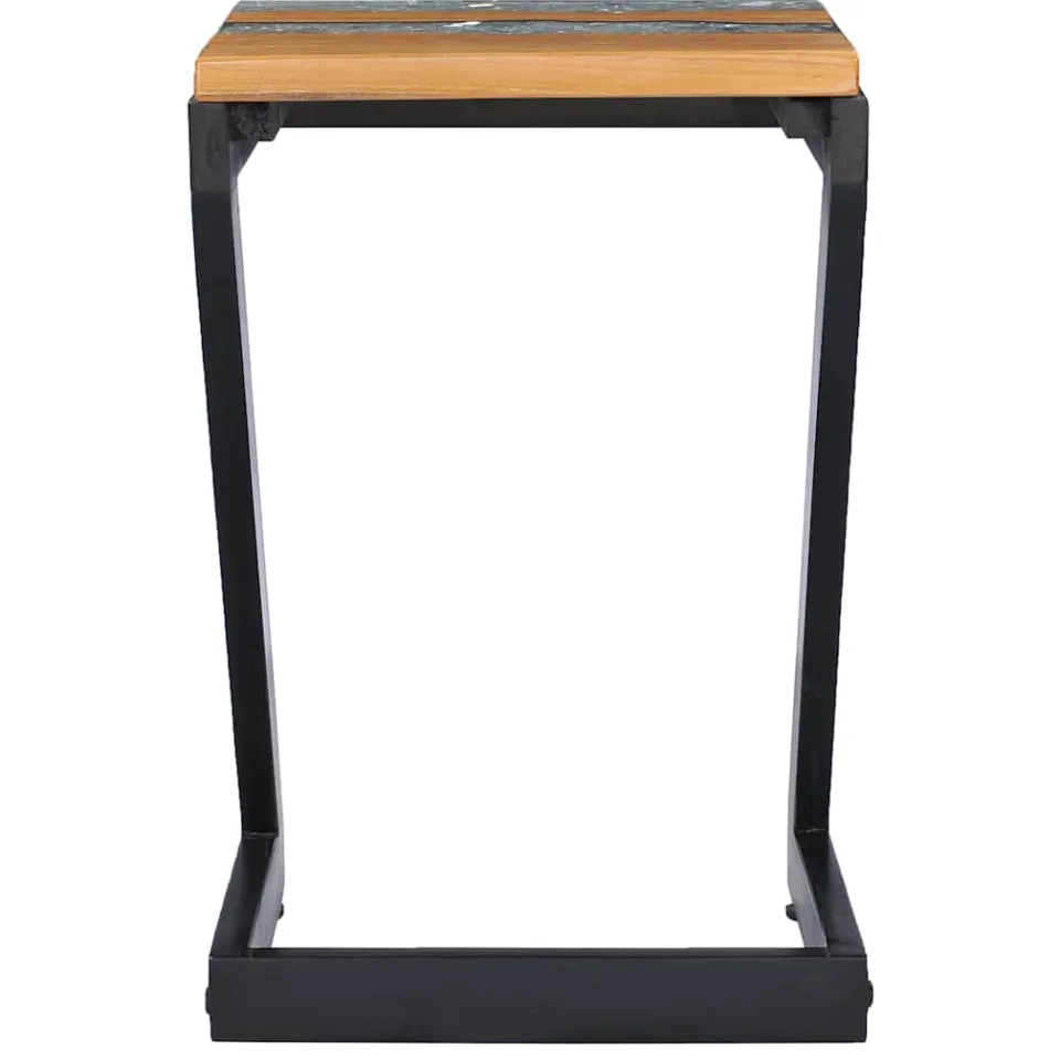 vidaXL Salontafel 30x30x50 cm massief teakhout en polyresin meerkleurig, foto 3