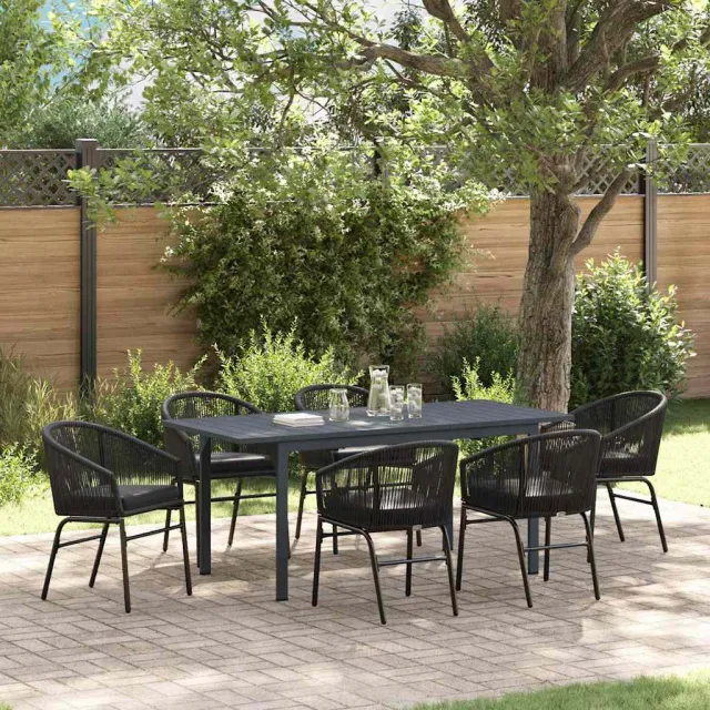 vidaXL Tuin eettafelset 7 st Zwart poly rattan, foto 2