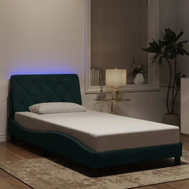 vidaXL Bedframe met LED zonder matras fluweel donkergroen 100x200 cm