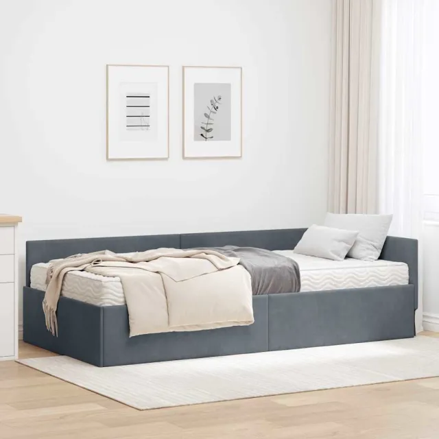 vidaXL Hoekbedframe met Matras 2 st Donkergrijs 80 x 200 cm Fluweel