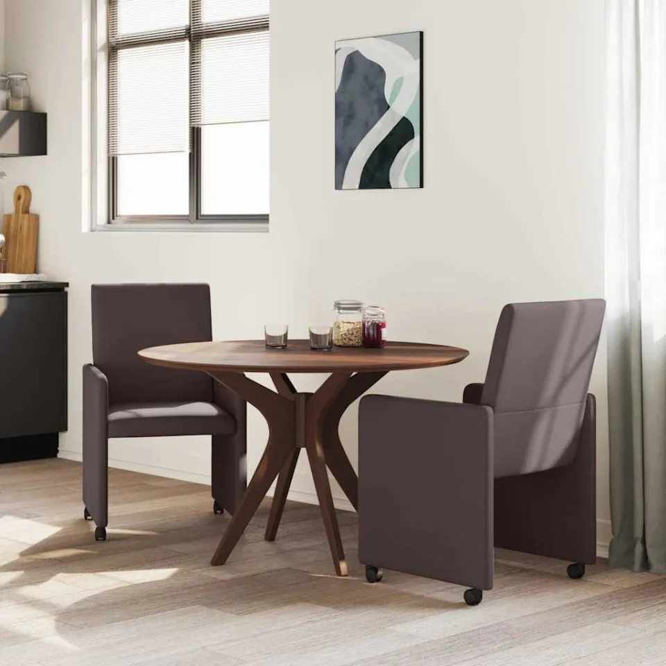 vidaXL Eetkamerstoelen met Wieltjes 2 st Stof Donkerbruin bruin, foto 3