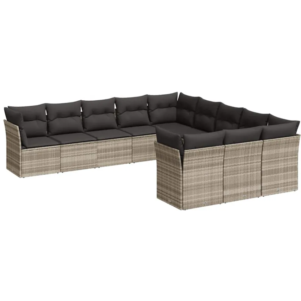 vidaXL 11-delige Loungeset met kussens poly rattan lichtgrijs grijs, foto 3