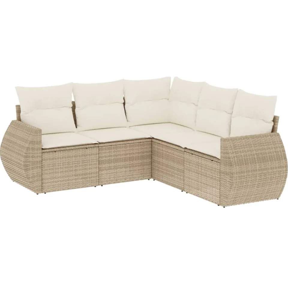 vidaXL 5-delige Loungeset met kussens poly rattan beige, foto 3