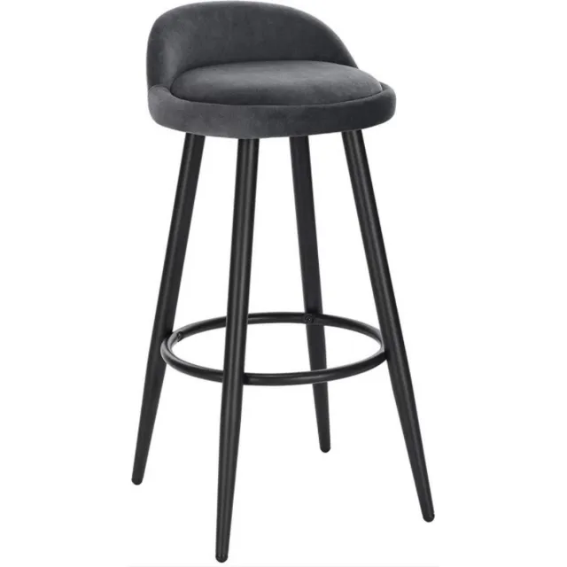 Saphly Barkrukken Set 69cm Donkergrijs - Velvet, Ergonomische Barstoelen en Set van 1 - Voor Eetkamer, Keuken en Woonkamer