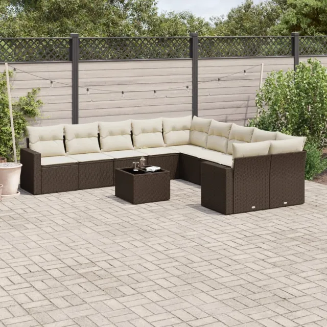 vidaXL 11-delige Loungeset met kussens poly rattan bruin, foto 2