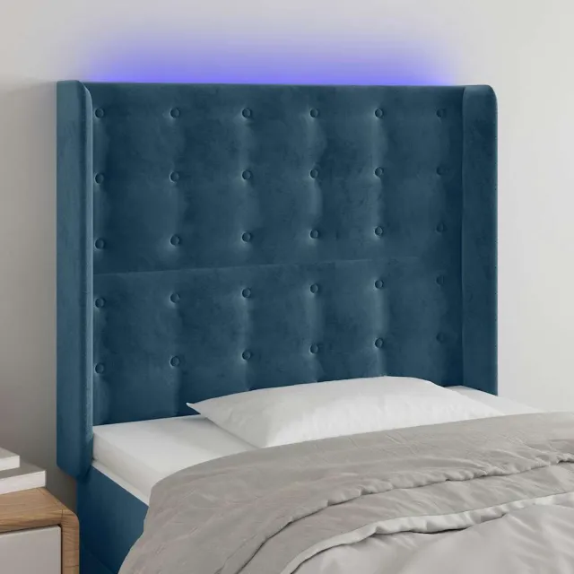 vidaXL Hoofdbord LED 83x16x118/128 cm fluweel donkerblauw blauw