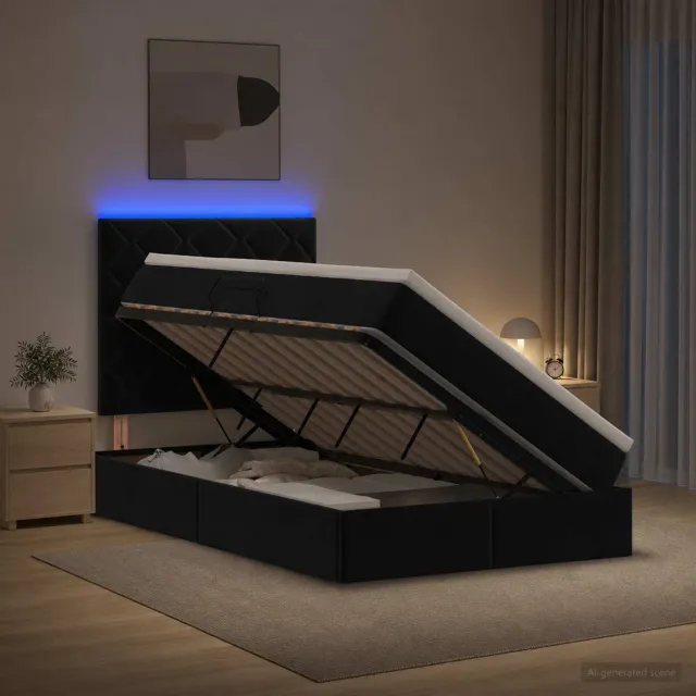 vidaXL LED Opslagbed met Matras Zwart 120 x 200 cm Fluweel