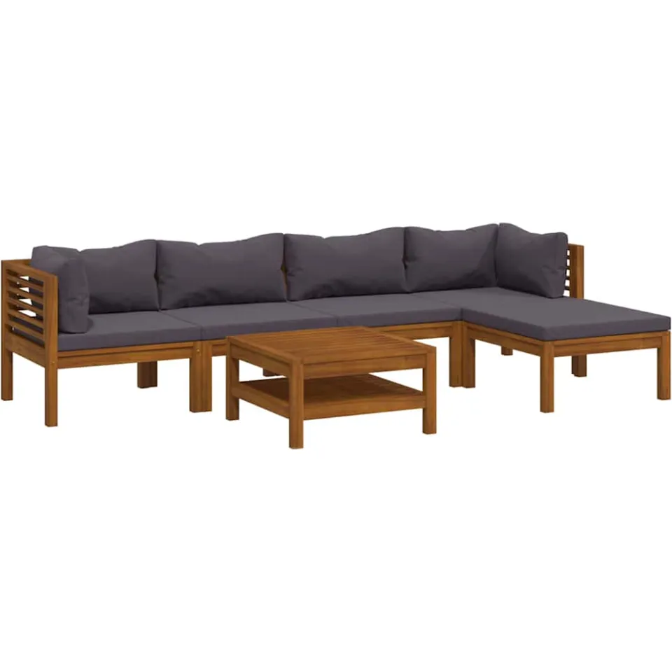 vidaXL 6-delige Loungeset met kussens massief acaciahout Grijs