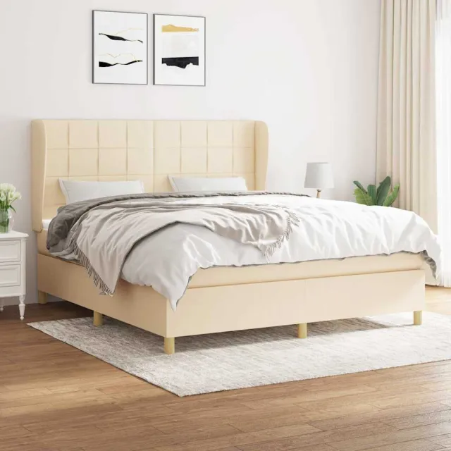 vidaXL Boxspring met matras stof crèmekleurig 160x200 cm